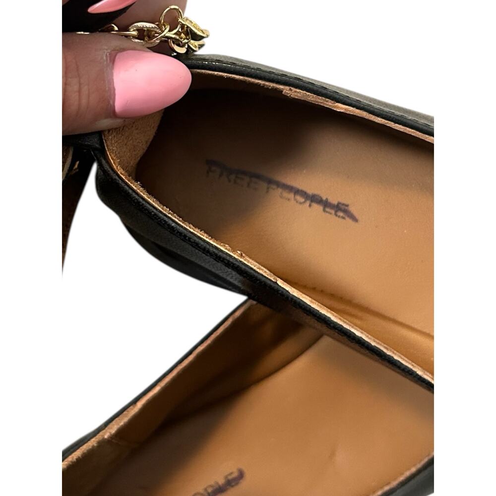 Free People Mystic Treasures Black Leather Charm Ankle Strap Ballet Flats Size 8 - Picture 5 of 6